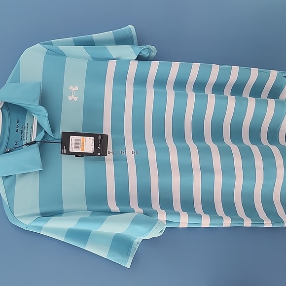Under Armour Men's Blue Striped "Playoff Polo" Shirt - Picture 2 of 4
